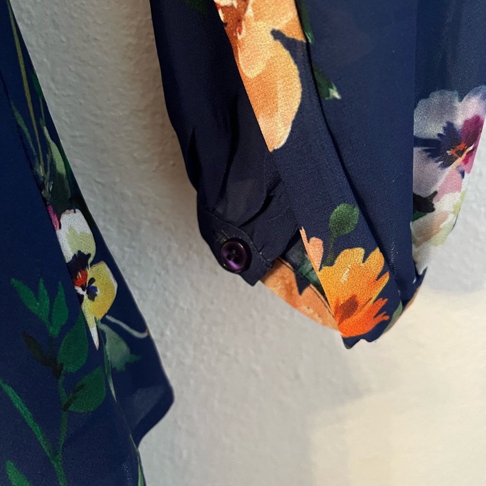NWOT Yumi Kim Class Act Mini Dress Navy Floral Print Long Sleeve Smocked- XL - Picture 9 of 10